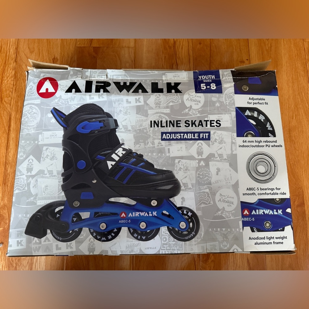 Airwalk Adjustable Inline Skates Black and Blue Youth 5-8